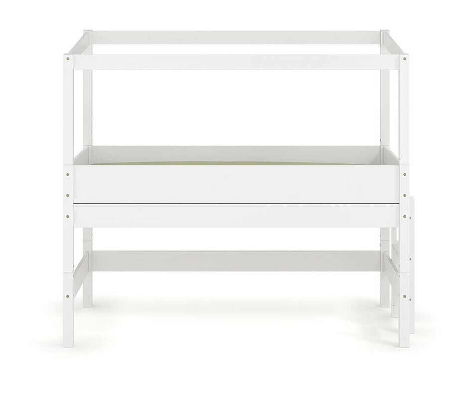 Lit cabane bois massif coloris blanc avec chelle sur le petit ct et matelas inclus