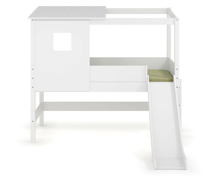 Lit cabane mi hauteur Combeebed blanc avec toboggan vue de face