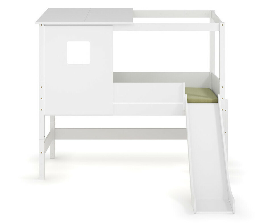 Lit cabane mi hauteur Combeebed blanc avec toboggan vue de face