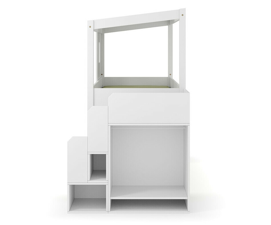 Lit cabane blanc mi hauteur avec escalier - vue de profil