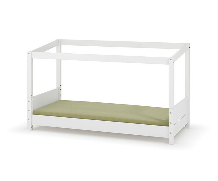 Lit enfant Montessori avec structure cabane blanc avec matelas