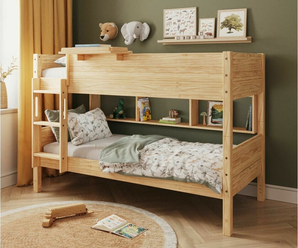 Lit superposé Combeebed bois echelle grand côté de côté avec étagère en option Lit superposé Combeebed bois echelle grand côté de côté avec étagère en option