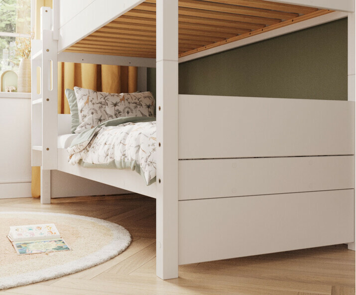 Zoom sur ct du lit superpos Combeebed avec cache en option blanc