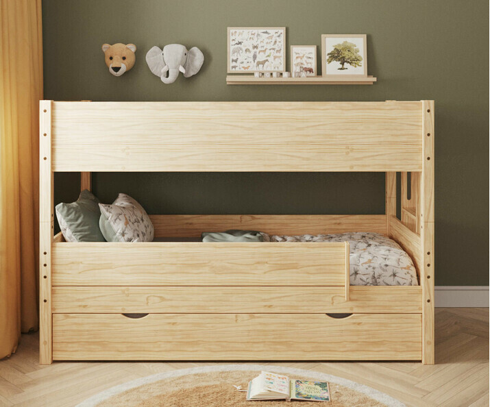 Lit superpos bois Combeebed bas avec echelle grand cot et tiroir + barrire