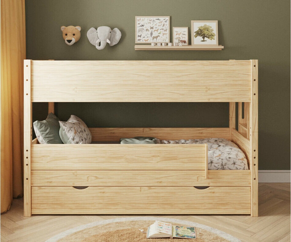 Lit superpos bois Combeebed bas avec echelle grand cot et tiroir + barrire