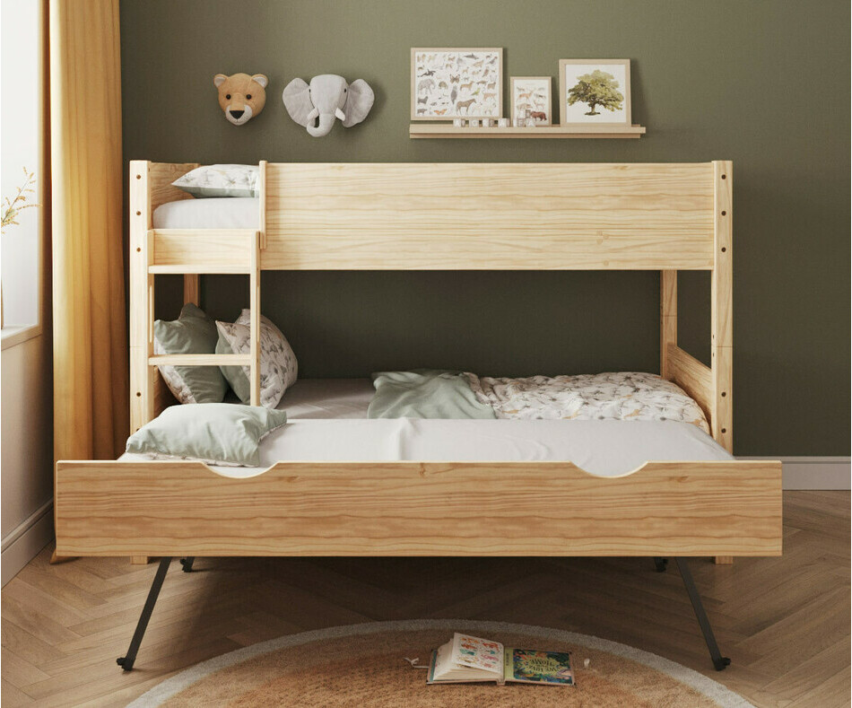 Lit superpos bois Combeebed bas avec echelle grand cot et sommier gigogne ouvert