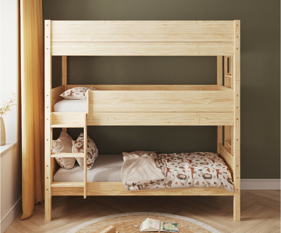 Lit superposé 3 couchages enfant bois echelle petit coté Lit superposé 3 couchages enfant bois echelle petit coté