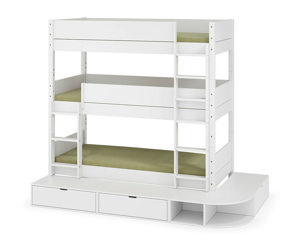 Lit superposé blanc 3 couchages + estrade - échelle grand côté Lit superposé blanc 3 couchages + estrade - échelle grand côté