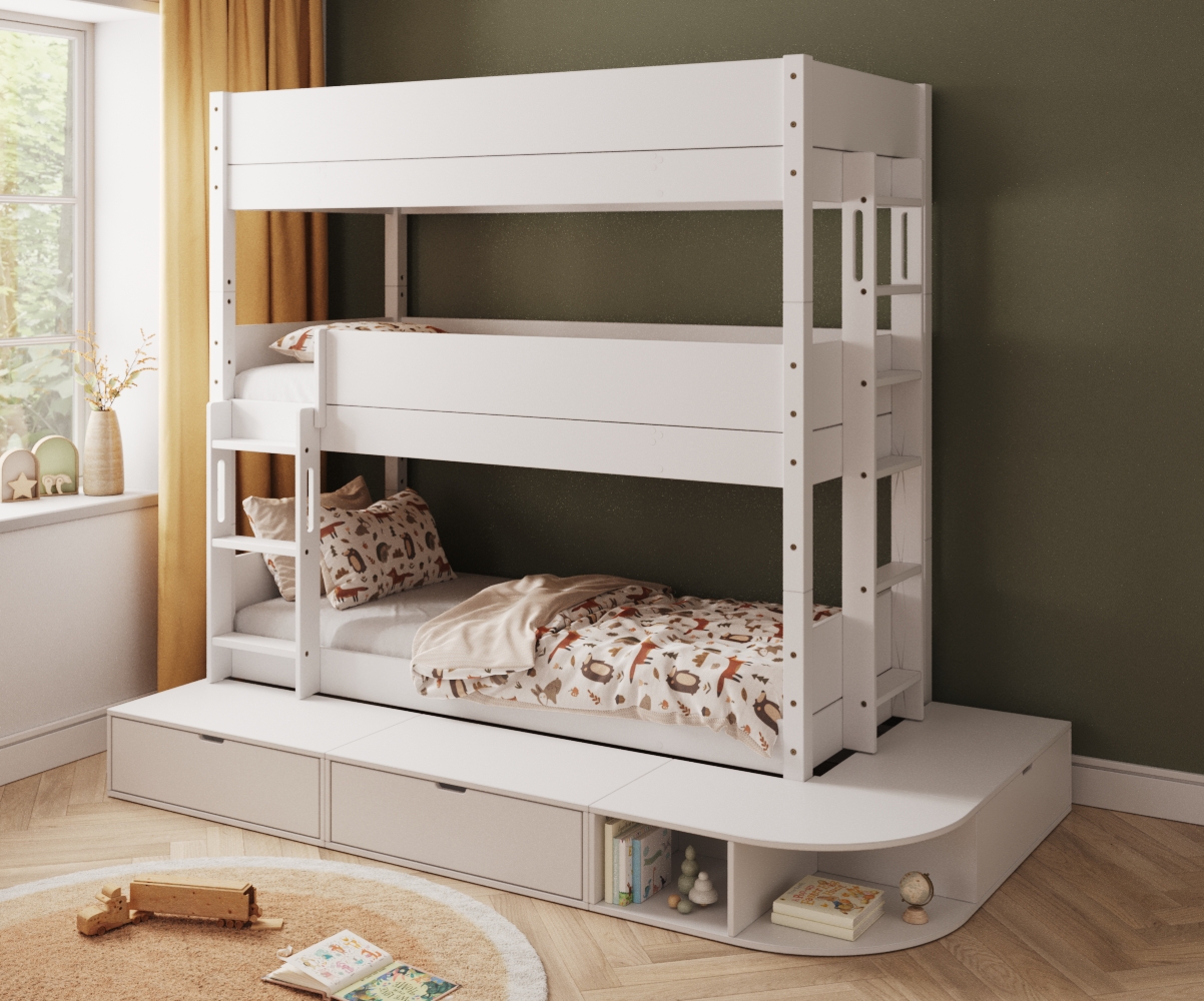 Lit superpos blanc 3 couchages + estrade - chelle petit ct