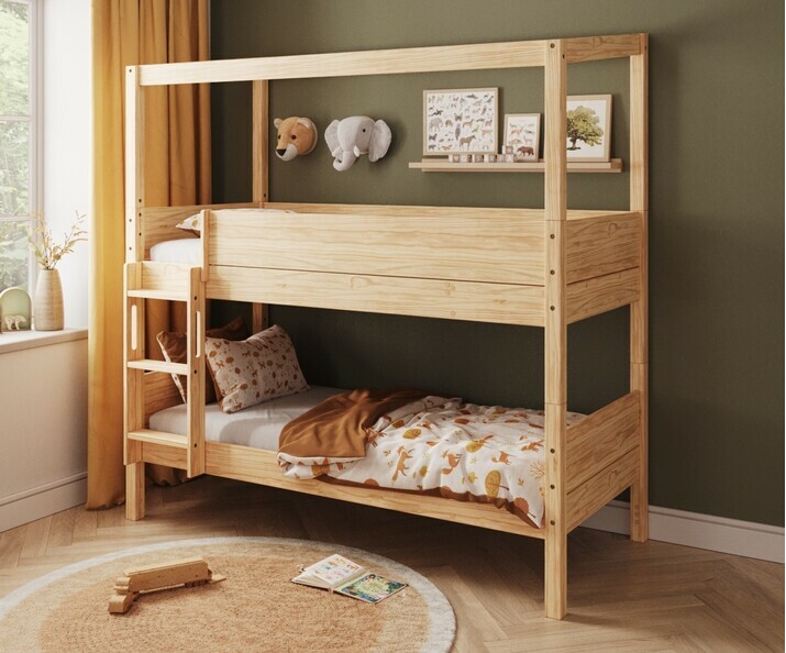 Lit superposé cabane bois échelle grand côté Lit superposé cabane bois échelle grand côté