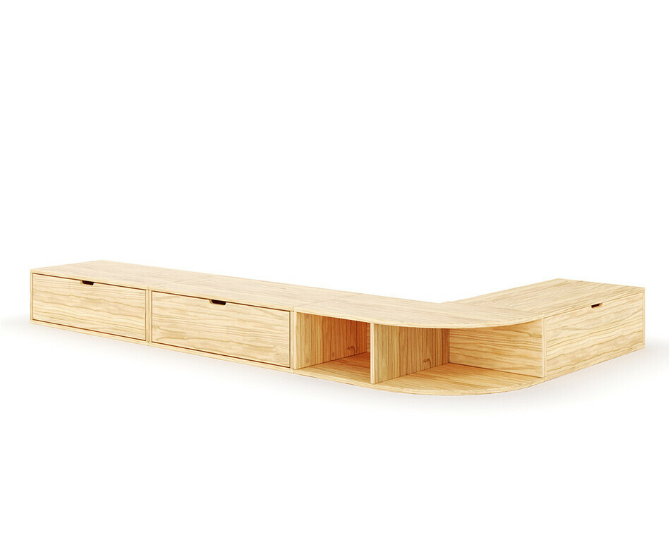 Estrade bois compose de : un coffre, 2 tiroirs et une niche d'angle