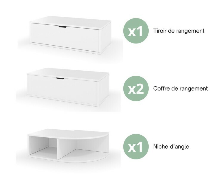 Kit estrade blanc : 1 tiroir + 2 coffres + 1 niche d'angle