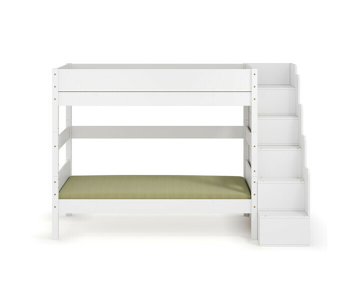 Lit blanc superpos� Combeebed avec escalier vue de face + matelas