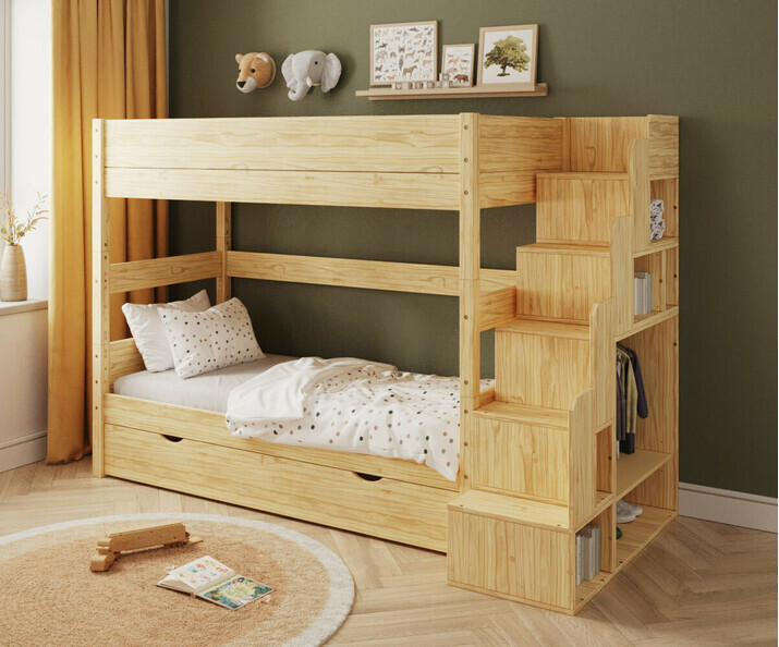 Lit Combeebed superpos� avec escalier bois + sommier gigogne