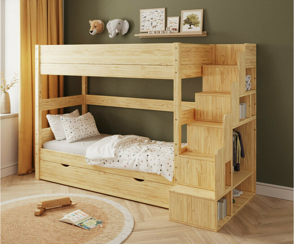 Lit Combeebed superpos� avec escalier bois + sommier gigogne