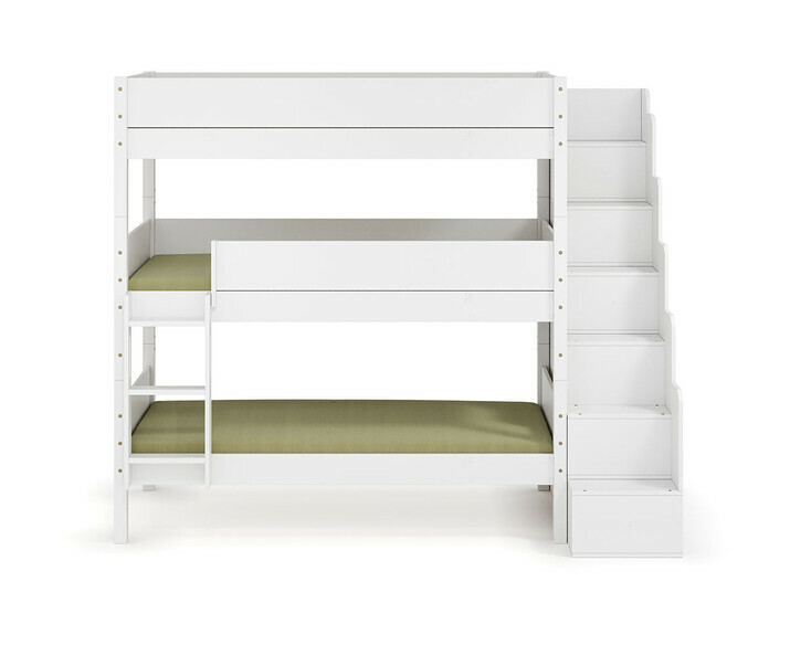 Lit superpos� 3 places Combeebed avec escalier blanc - vue de face + matelas