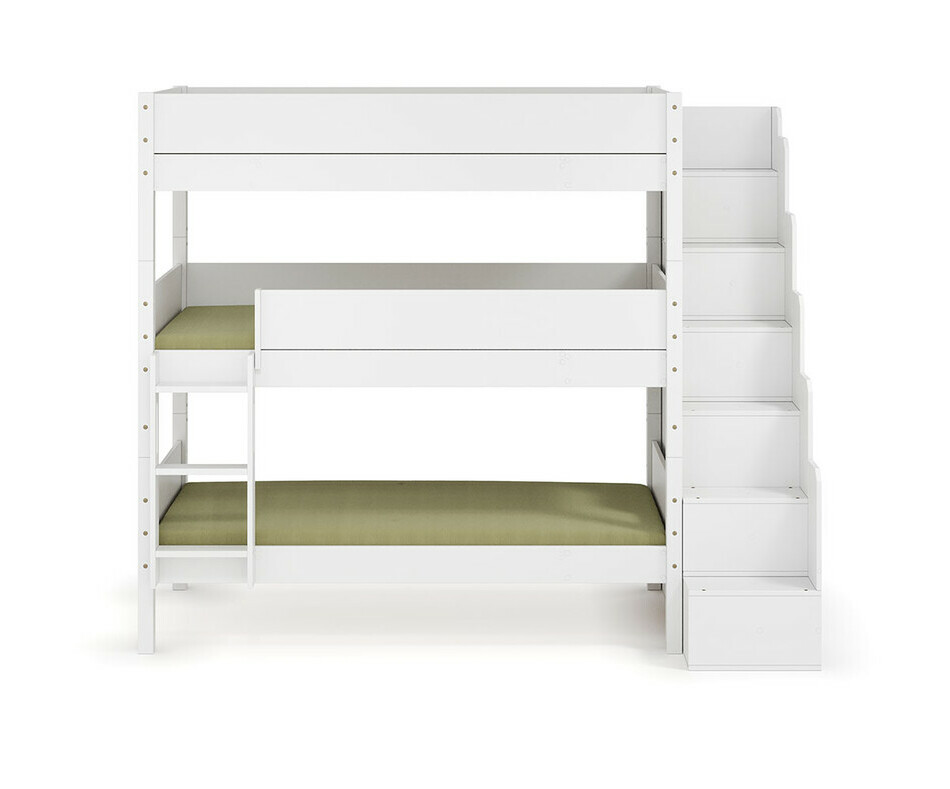 Lit superpos� 3 places Combeebed avec escalier blanc - vue de face + matelas