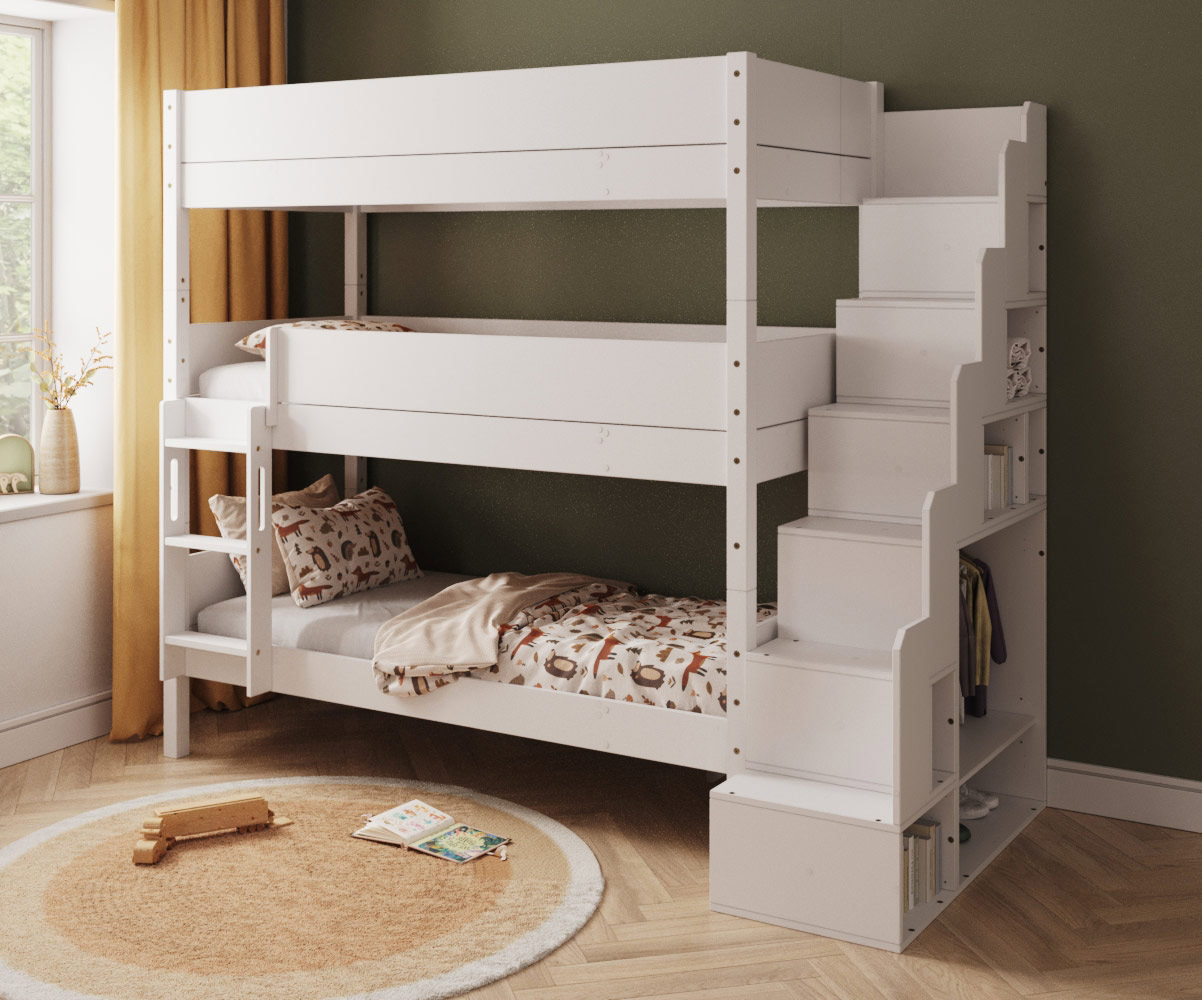 Lit superpos� Combeebed 3 places blanc avec escalier