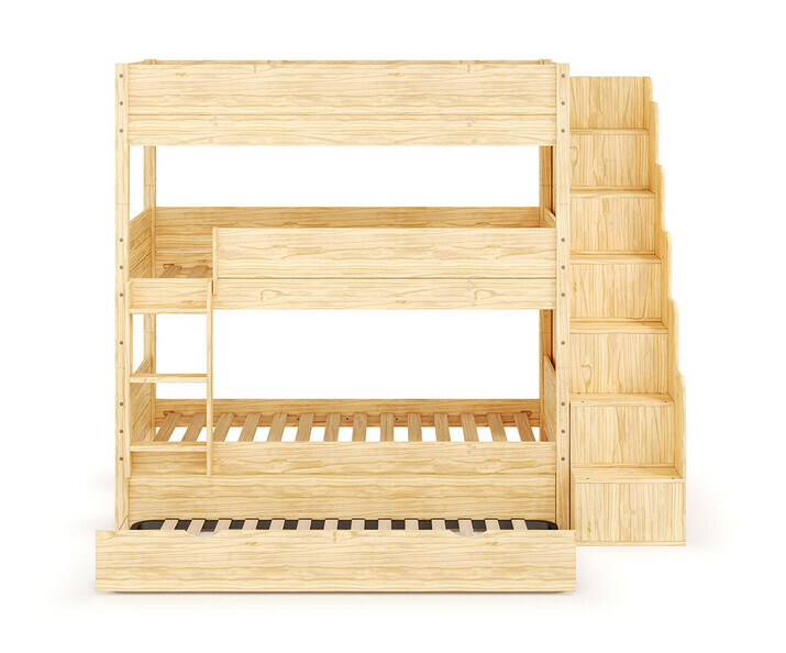 Lit superpos� 3 places Combeebed avec escalier bois + sommier gigogne