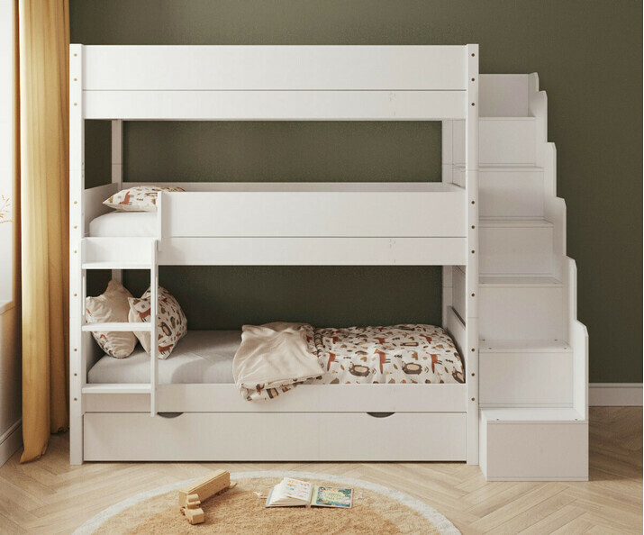 Lit superpos� 3 places Combeebed blanc + sommier gigogne - vue de face