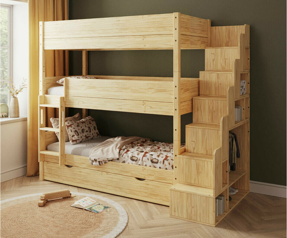 Lit superpos� 3 places Combeebed bois + sommier gigogne