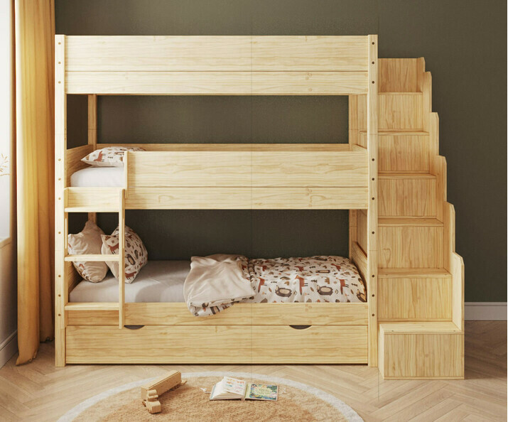 Lit superpos� 3 places Combeebed bois + sommier gigogne - vue de face