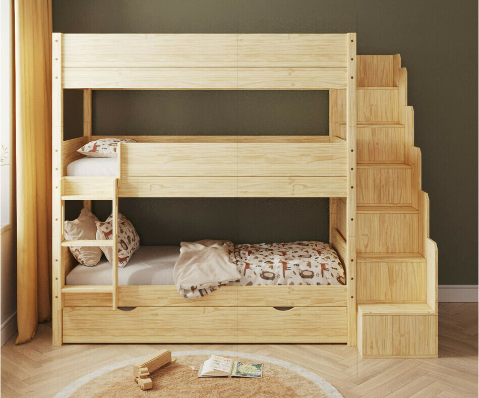 Lit superpos� 3 places Combeebed bois + sommier gigogne - vue de face