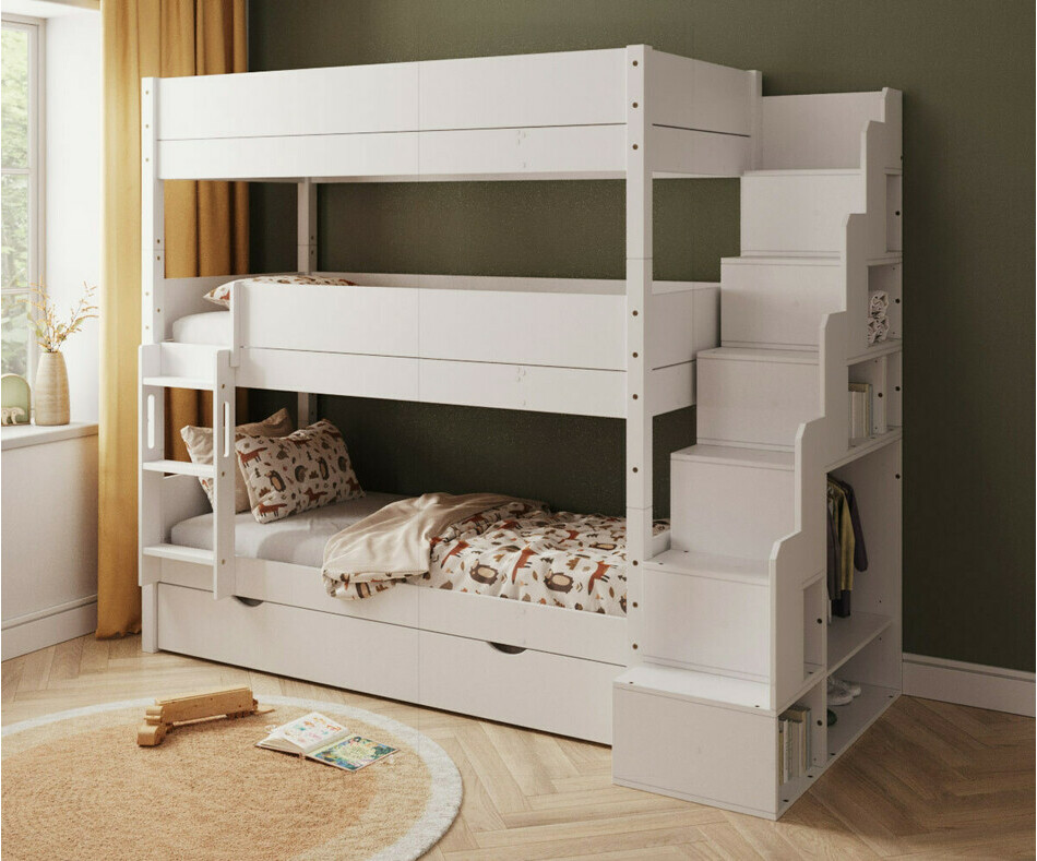 Lit superpos� 3 places Combeebed blanc + sommier gigogne