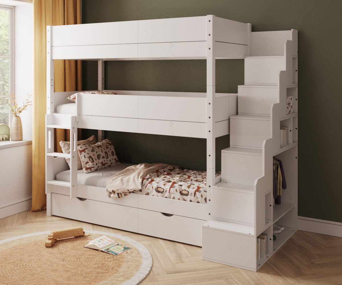 Lit superpos� 3 places Combeebed blanc + sommier gigogne