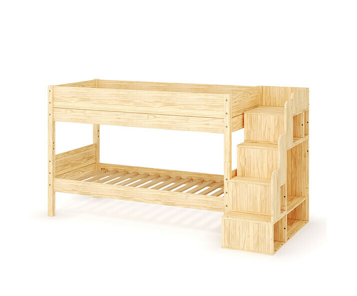 Lit avec escalier bois et sommier inclus - version basse