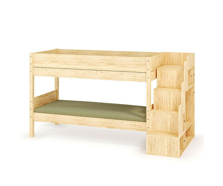 Lit avec escalier bois et sommier et matelas inclus - version basse