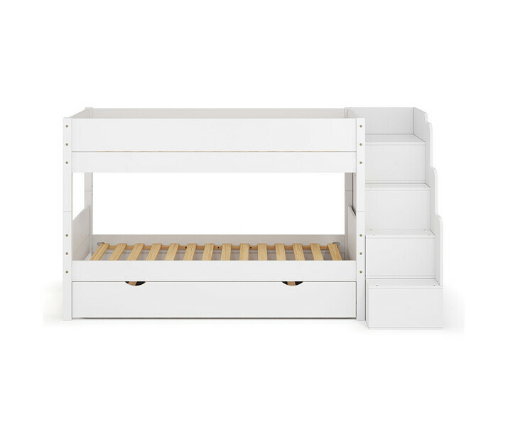 Lit superpos� blanc avec escalier version basse + sommier gigogne