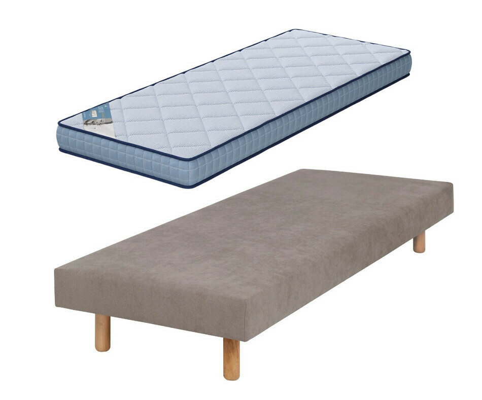 Sommier beige Hisso avec pieds bois et matelas Loona 80x200 Sommier beige Hisso avec pieds bois et matelas Loona 80x200