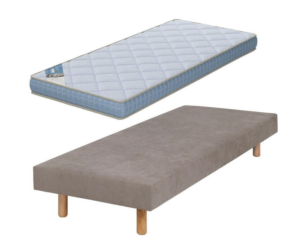 Sommier beige Hisso avec pieds bois et matelas Loona 70x190 Sommier beige Hisso avec pieds bois et matelas Loona 70x190