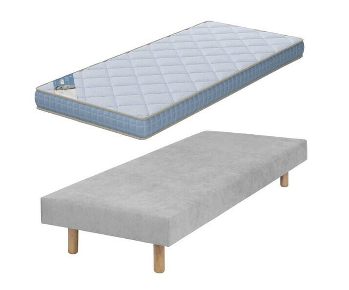  Sommier gris Hisso avec pieds bois et matelas Loona 70x190