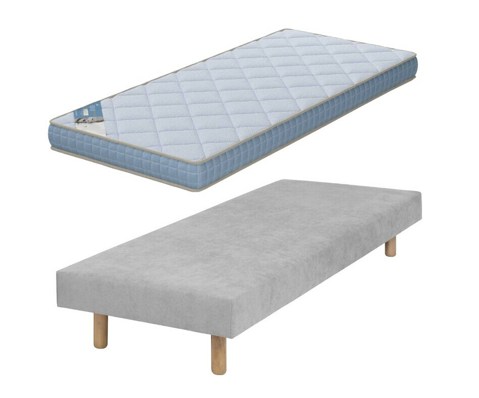  Sommier gris Hisso avec pieds bois et matelas Loona 70x190