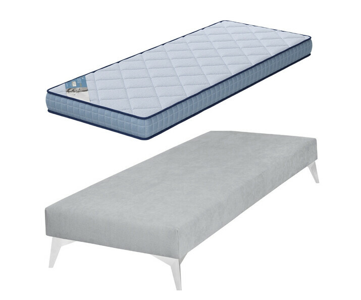 Sommier gris Hisso avec pieds chrome et matelas Loona 80x200