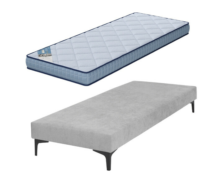 Sommier gris Hisso avec pieds noirs et matelas Loona 80x200