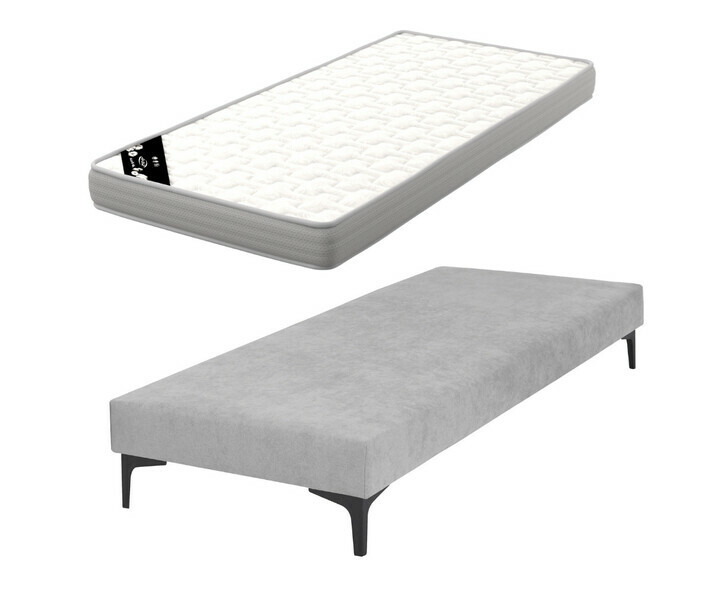  Sommier gris Hisso avec pieds noirs et matelas Airfresh