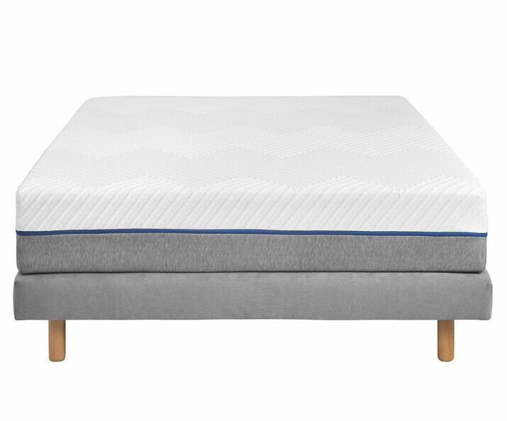 Pack sommier tapissier gris, pieds bois et matelas dhoussable