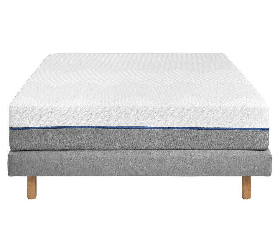 Pack sommier tapissier gris, pieds bois et matelas dhoussable