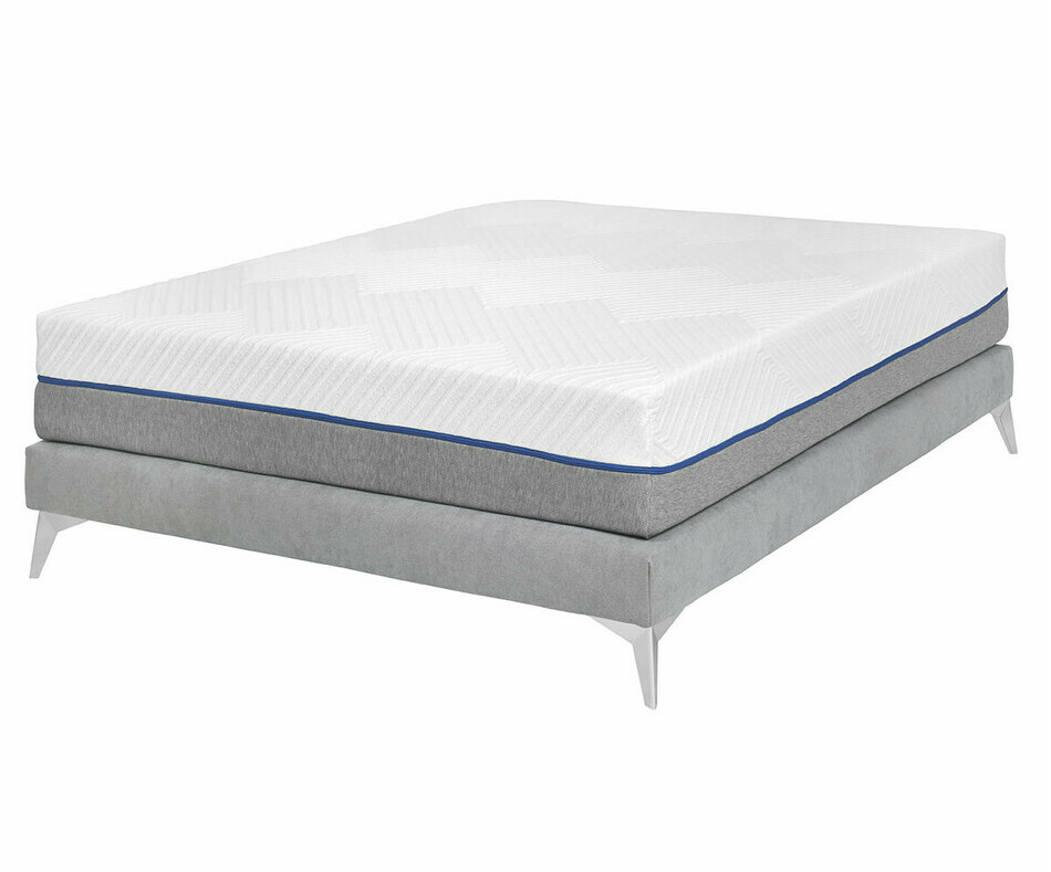Pack sommier tapissier gris, pieds chroms et matelas 