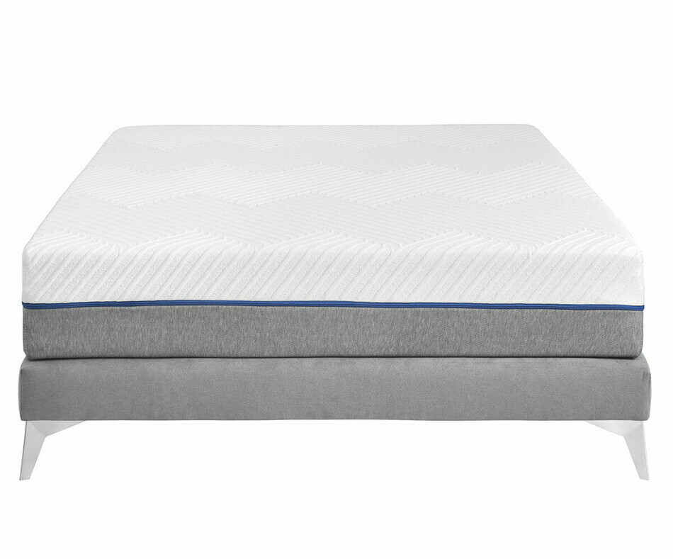 Pack sommier tapissier gris, pieds chroms et matelas dhoussable