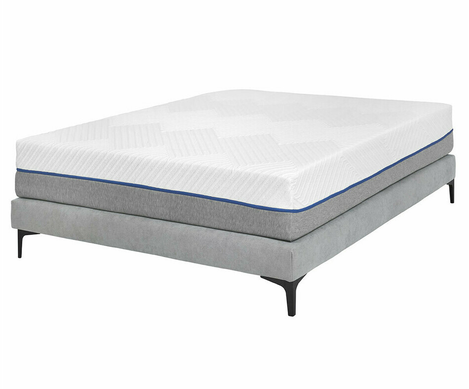 Pack sommier tapissier gris, pieds noirs et matelas 