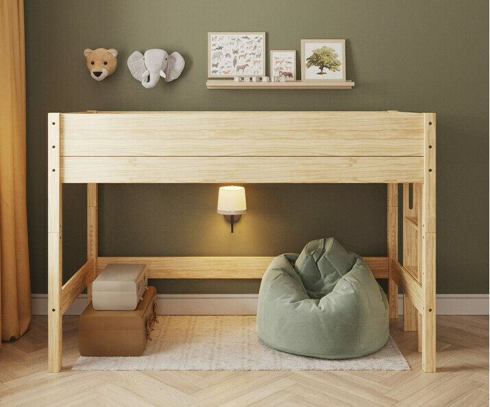 Lit mezzanine blanc Combeebed - hauteur 142 cm - �chelle petit cot� vue de face