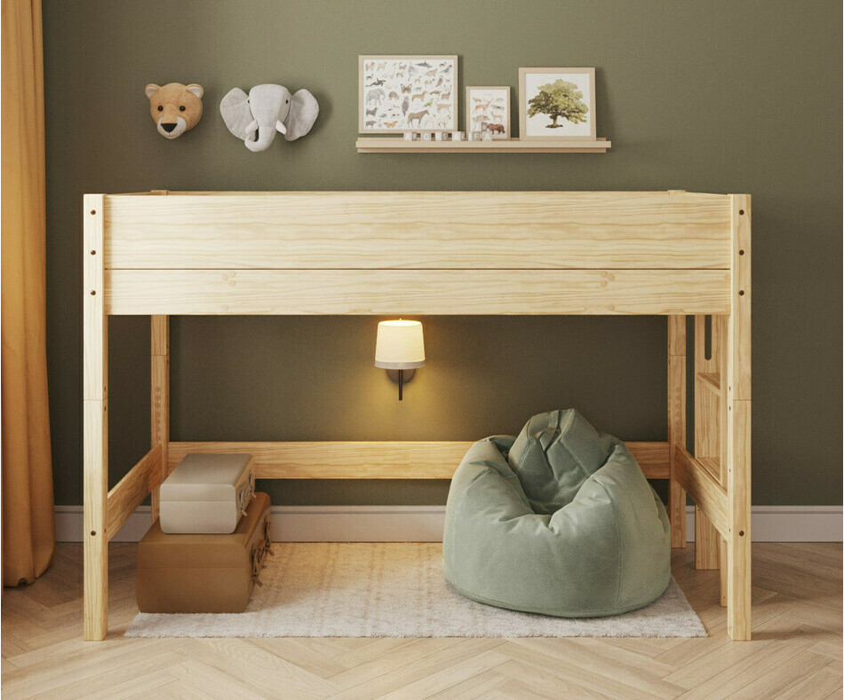 Lit mezzanine blanc Combeebed - hauteur 142 cm - �chelle petit cot� vue de face