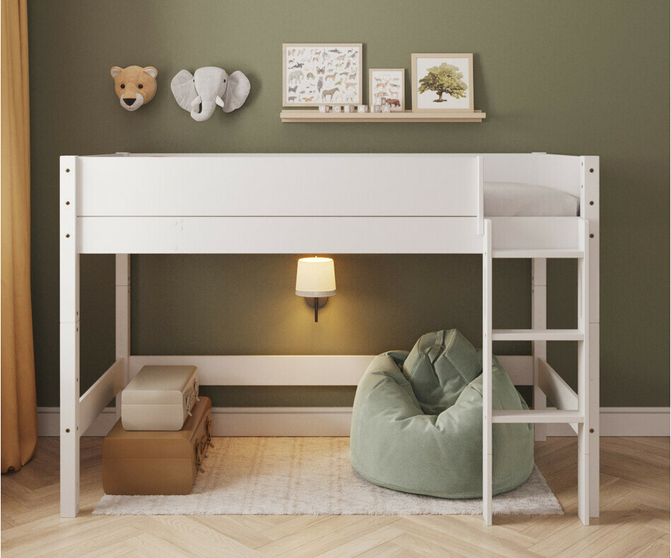 Lit mezzanine blanc Combeebed - hauteur 142 cm - �chelle grand cot� vue de face
