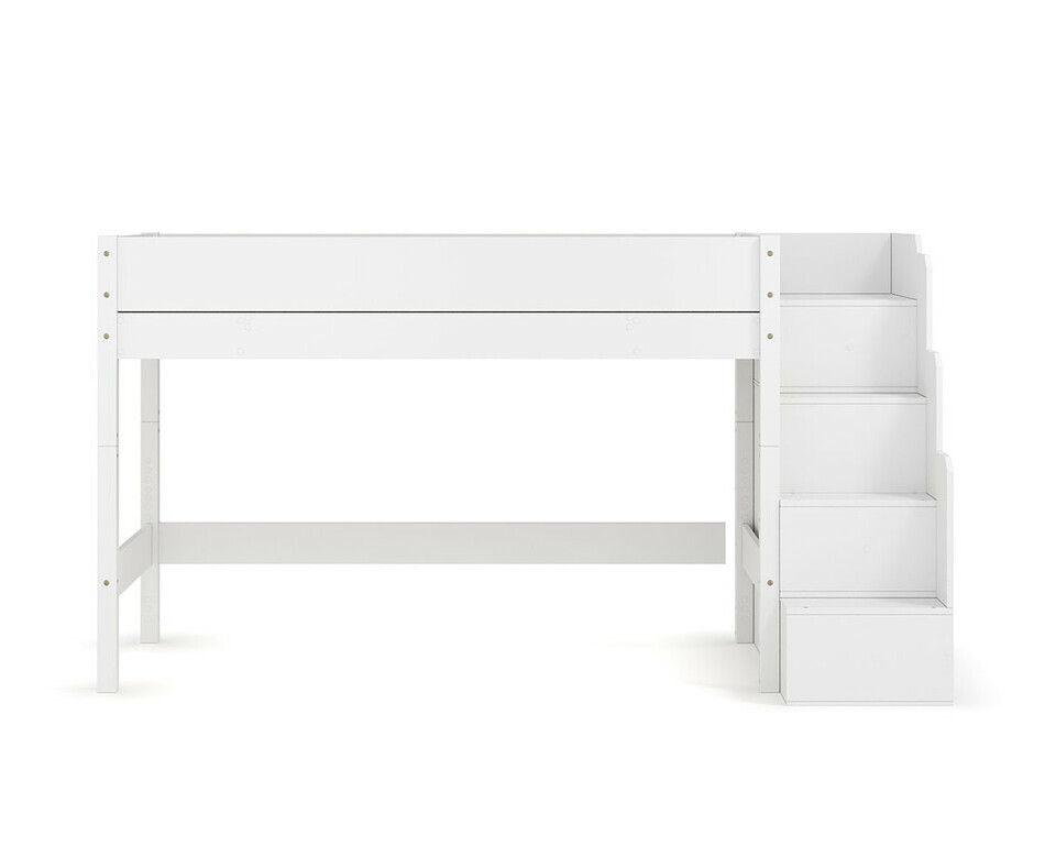 Lit mezzanine Combeebed blanc avec escalier - 142 cm