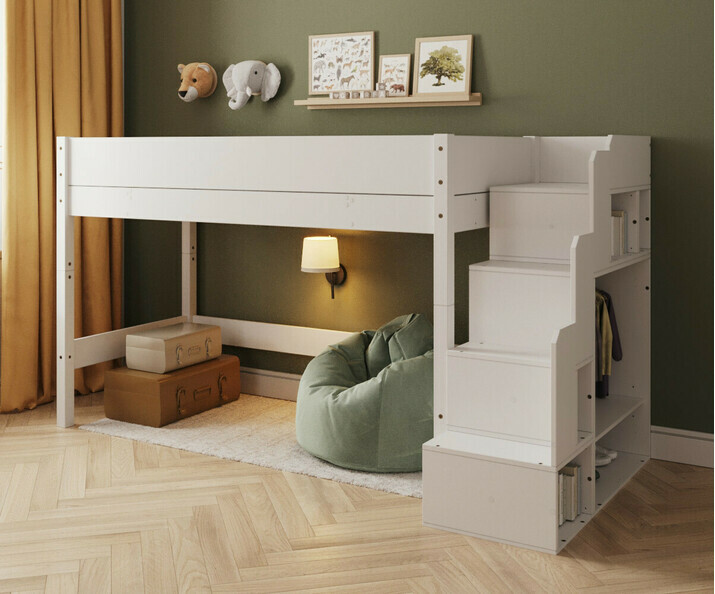Lit mezzanine enfant avec escalier et matelas - Combeebed