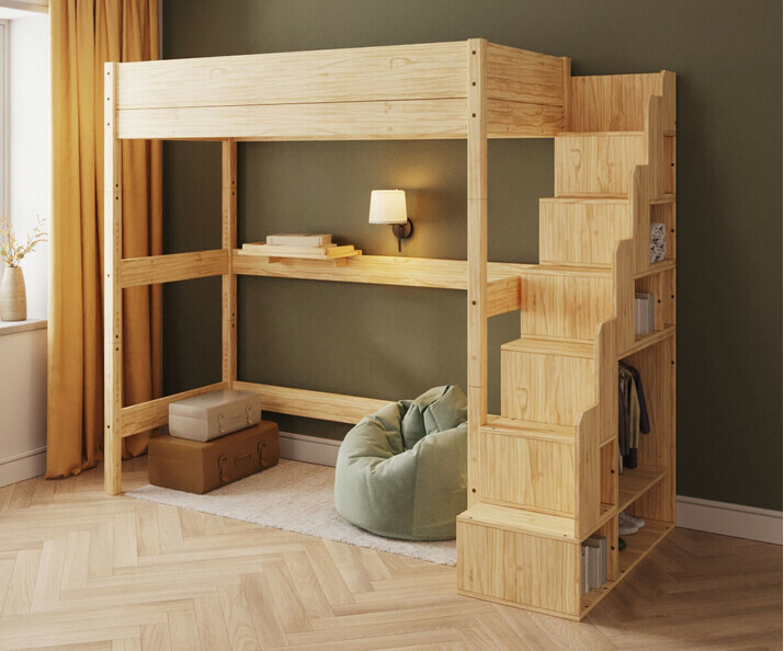 Lit mezzanine XL bois Combeebed avec escalier